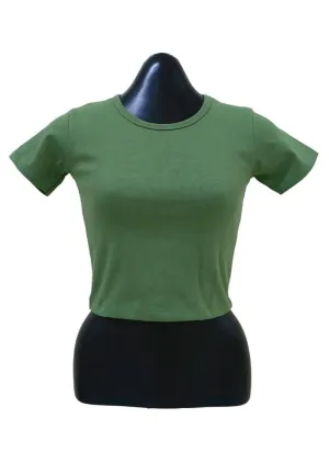 Landmark Cropped Round Neck Mini Sleeves Girls Teens tshirt - Olive Green