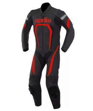 APRILIA MEN MOTORCYCLE BLACK LEATHER RACING SUIT