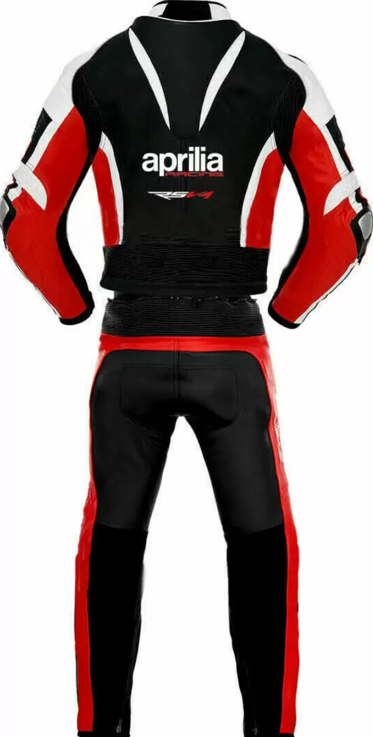 APRILIA MEN MOTORCYCLE RED AND BLACK LEATHER RACING SUIT