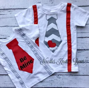 Boys Valentines Day Tie Suspender Shirt, Baby Boys Valentine Onesie