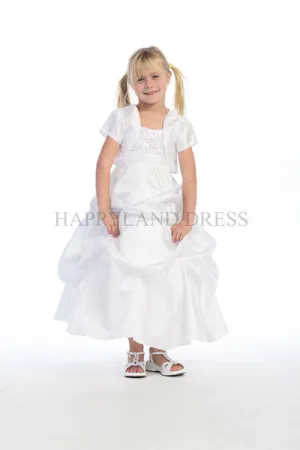 GCM0121 White Taffeta Rosette Dress (White Only)