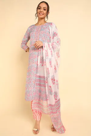 Grey Poly Chiffon Straight Kurta Pant With Dupatta