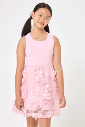 Kids Petal Rose 3D Embroidery Dress