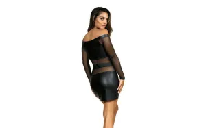 Off The Shoulder Mesh Panel Dress Black