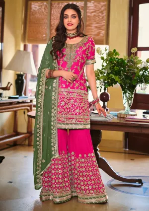 Palazzo Style Rani Pink Embellished Georgette Suit