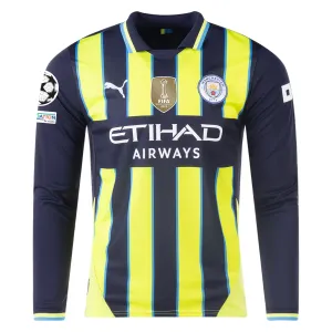 Puma Manchester City Long Sleeve Away Jersey w/ Champions League   Club World Cup Patches 24/25 (New Navy/Yellow Glow)