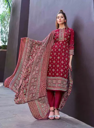 Pure Crepe Unstitched Women Suits Red Dress Material