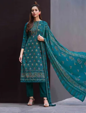 Pure Crepe Unstitched Women Suits Teal Blue Dress Material