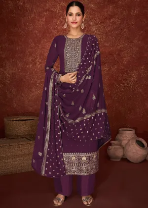 Purple & Gold Splendid Embroidered Pakistani Style Suit