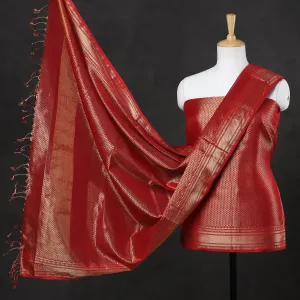 Red - 2pc Traditional Maheshwari Tissue Zari Weave Handloom Cotton Suit Material Set