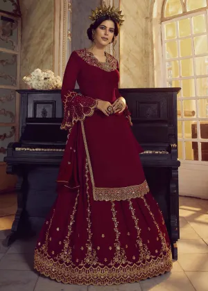 Rosewood Maroon Lehenga/Pant Style Trendy Suit