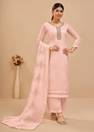 Stunning Peach Sequins & Khatli Work Festive Palazzo Suit