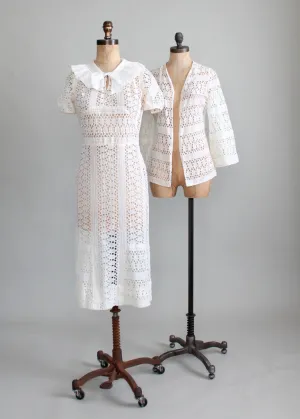 Vintage 1930s Ivory Eyelet Lace Dress and Jacket